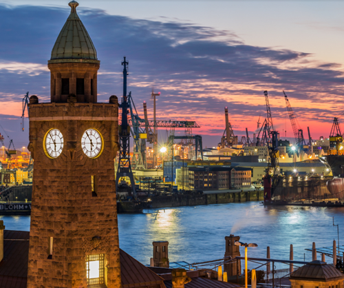 Hamburg Port at sunset