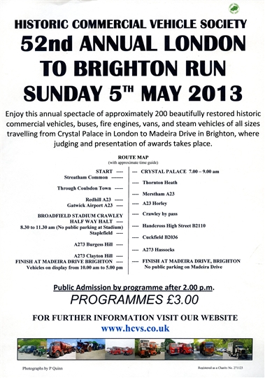The 52nd HCVS London to Brighton ScheduleD 5th May 2013