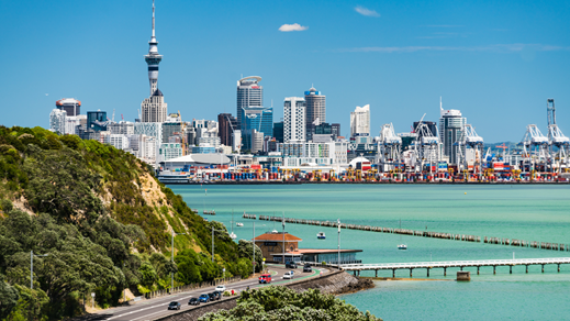 Auckland skyline on a clear, bright day