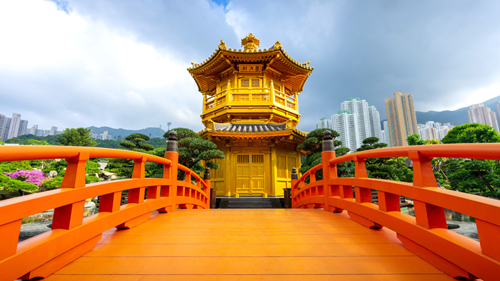 The Golden Pavilion temple at Nan Lian Garden in Hong Kong