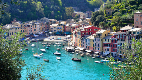 blue water in the harbour of Portofino, Italy
