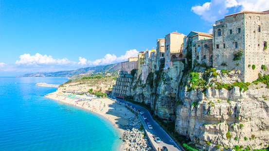 View of the beach in a coastal town of the region of Calabria in Italy.