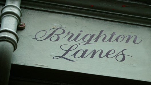 Brighton Lanes sign written in cursive