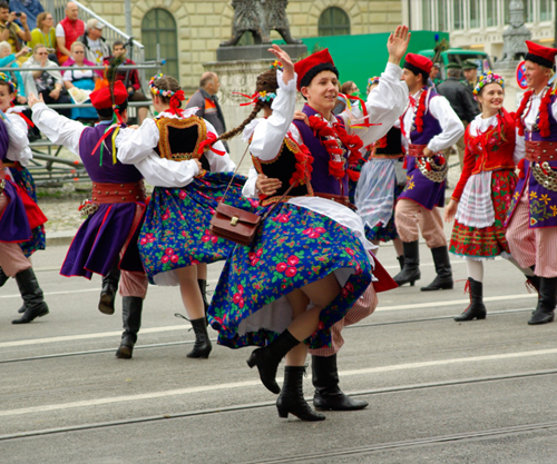 Karneval celebrations in Germany with dancers at a parade