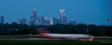 Evening skyline of US city Raleigh in North Carolina