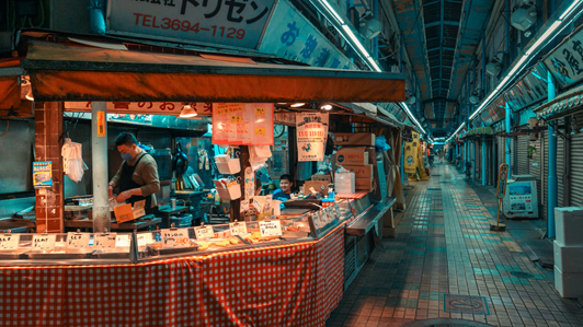 An indoor Japanese food market.
