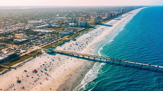 Jacksonville beach and walkway in Florida, USA