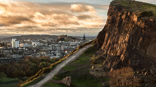 A view of Edinburgh Castle from Holyrood Park.