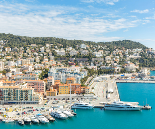 Nice on the French Riviera with yachts and buildings