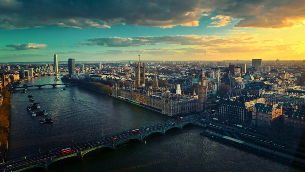 Sunset over central London