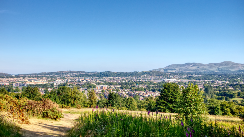 View of Pentland Hills from Corstorphine in Edinburgh.