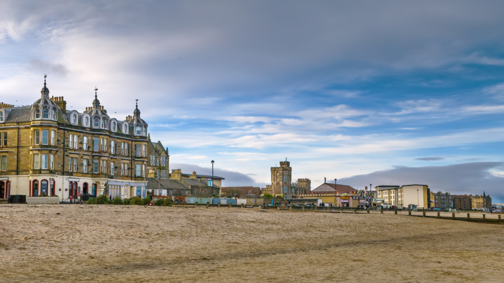 Houses bordering Portobello Beach in Edinburgh.